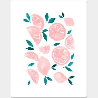 Watercolor lemons pink and teal Posters and Art